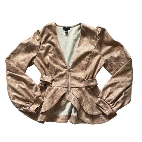 Privy Womens/Teen Ruffled Peplum Shaket Faux Pink Suede Snakeskin Size Medium - Picture 1 of 10